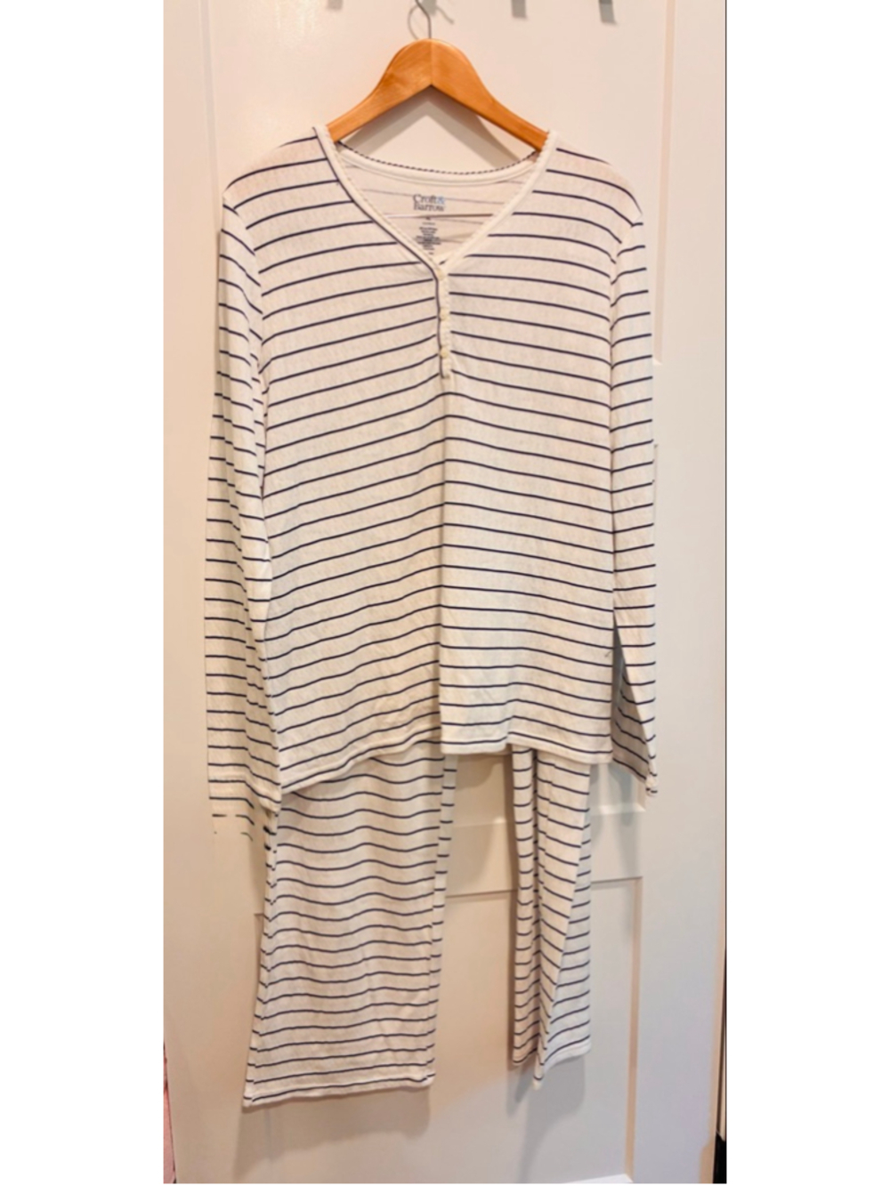 croft & barrow White and Navy Striped Henley Pajama Set